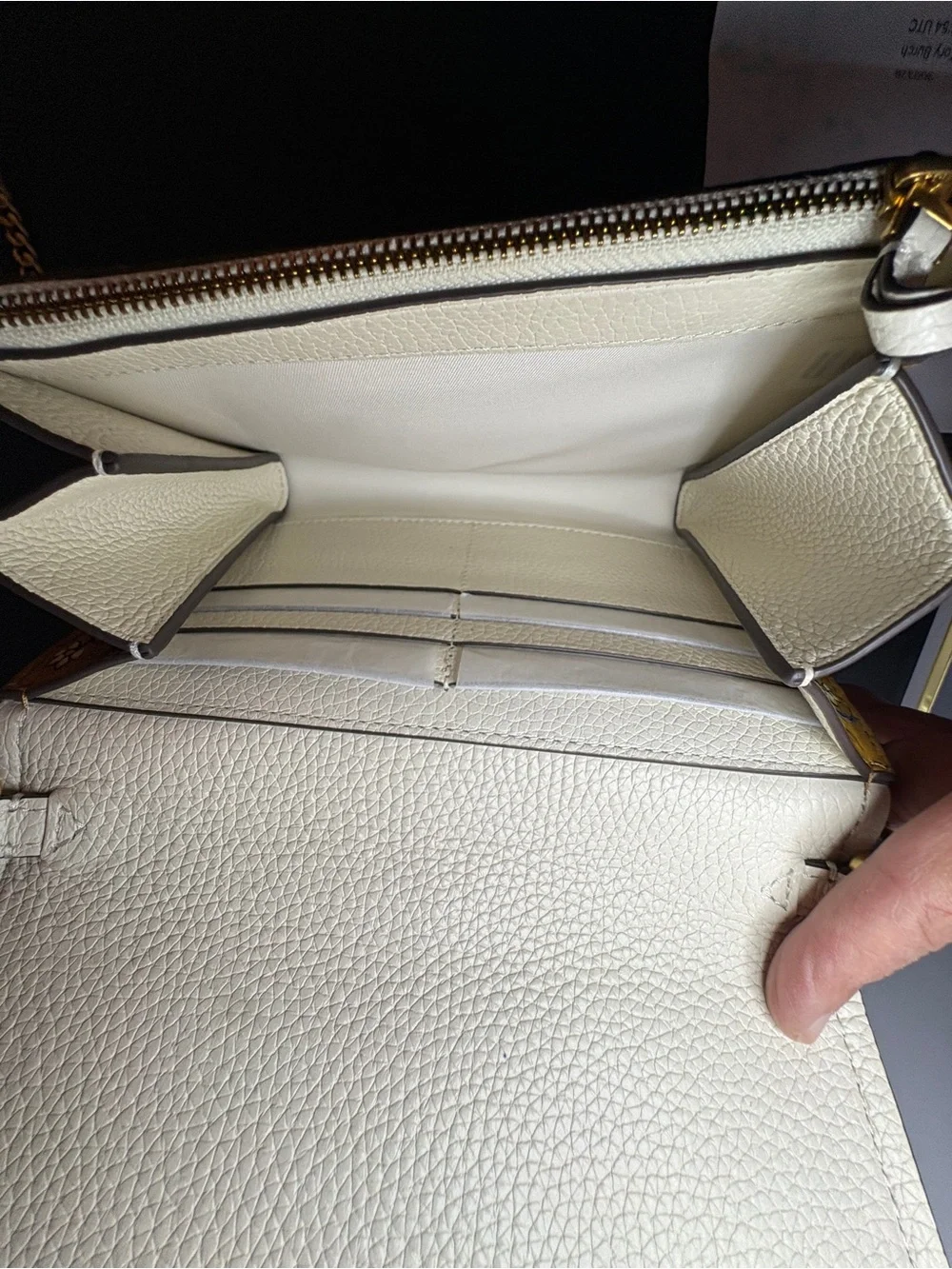 Tory Burch Cream Floral Leather Crossbody with Pink and Green Print & Gold Chain